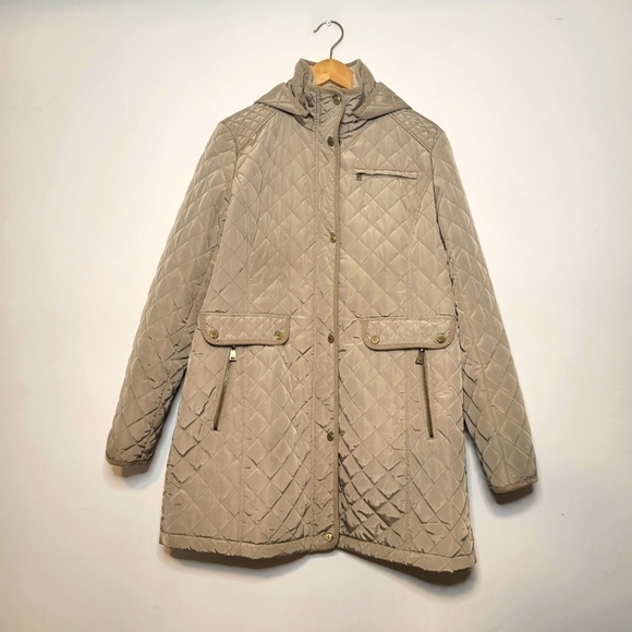 Ralph Lauren Lauren Quilted Taupe Jacket Size L - Picture 1 of 14
